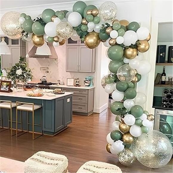 137PCS Sage Green Balloon Garland Arch Kit White Gold Confetti Balloons Retro - Picture 7 of 7